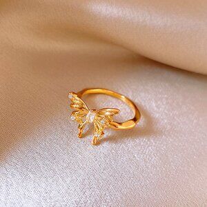 Gold Butterfly Open Ring Adjustable CZ Butterfly Ring Minimalist Jewelry